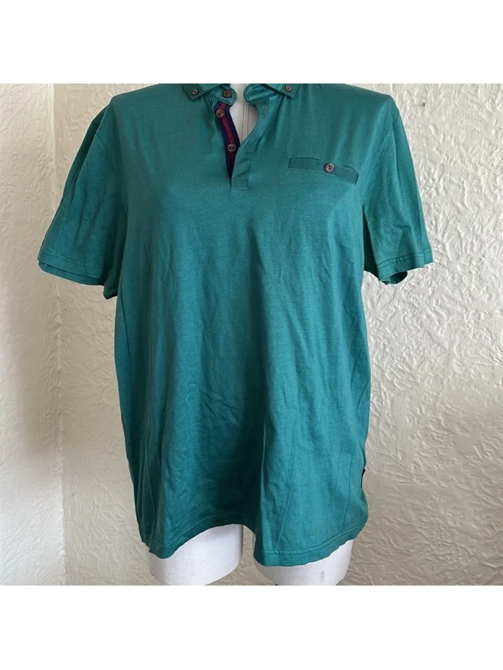Ted Baker Green Ribbon Trim Polo Shirt 5 FLAWED